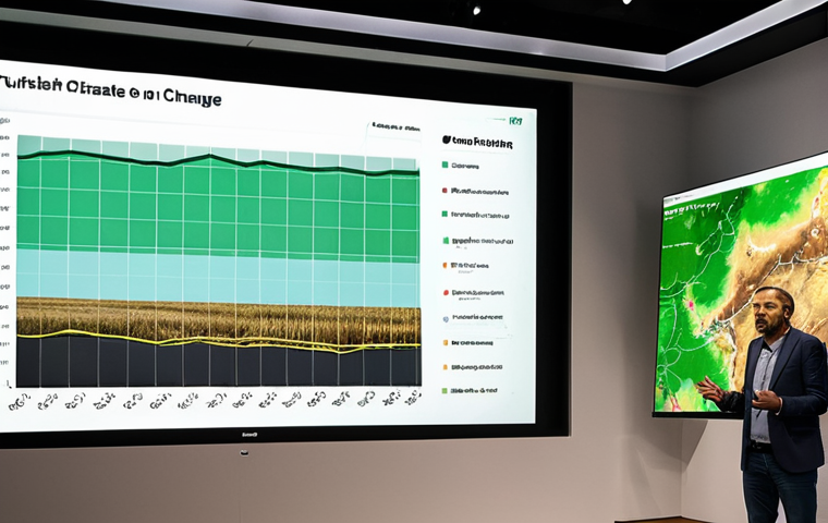 **A data analyst passionately presenting a visual story about climate change to a concerned audience, using interactive charts showing the impact on Turkish farmers.**